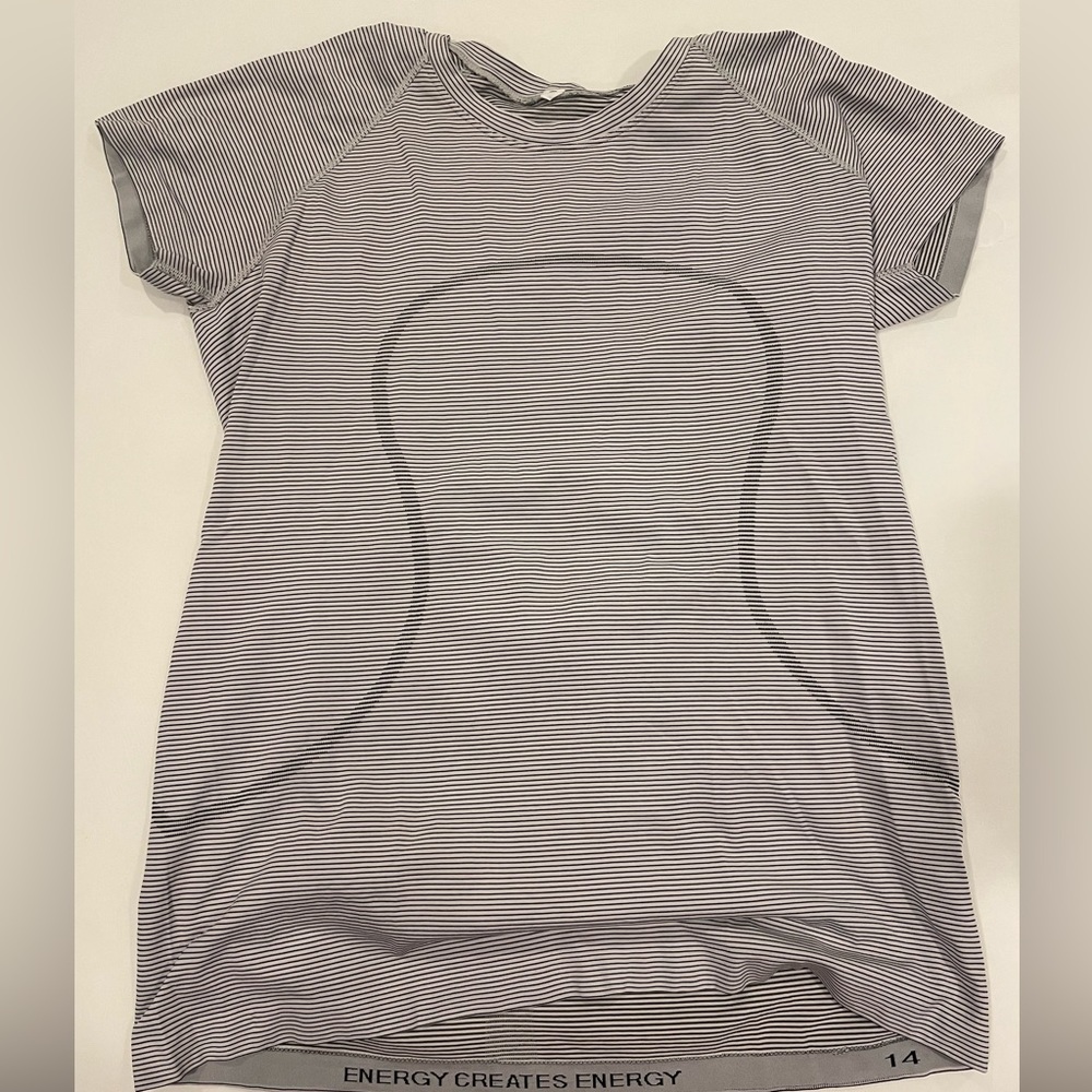 Lululemon black and white striped swiftly tech short sleeve shirt